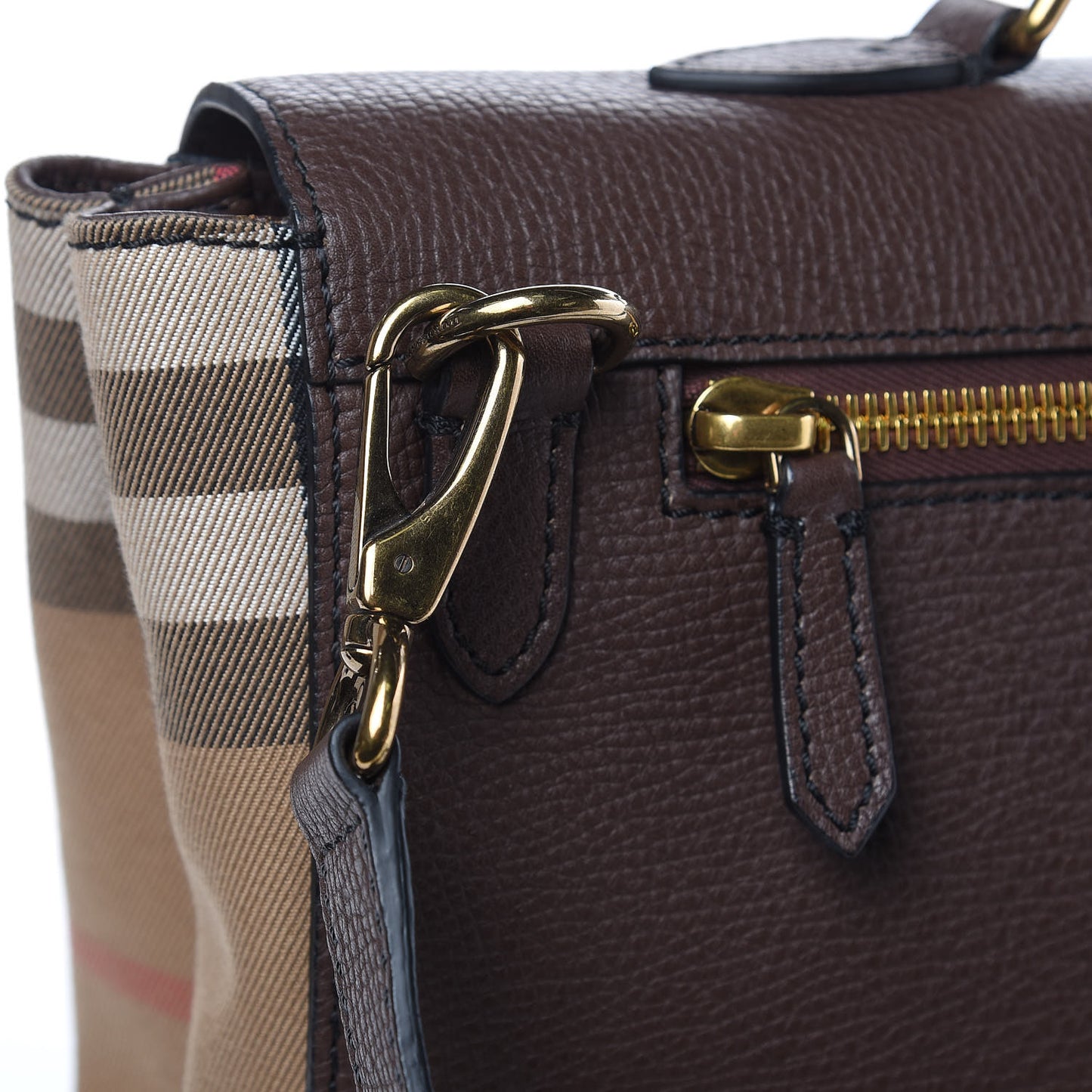 Grainy Calfskin House Check Ethan Satchel Oak Brown