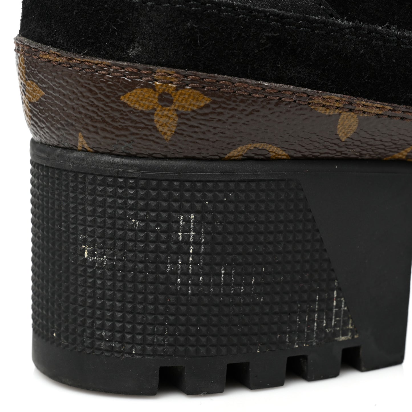 Suede Calfskin Monogram Laureate Platform Desert Boots 38.5 Black