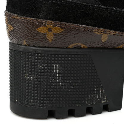 Louis Vuitton Suede Calfskin Monogram Laureate Platform Desert Boots 38.5 Black 12 of 18