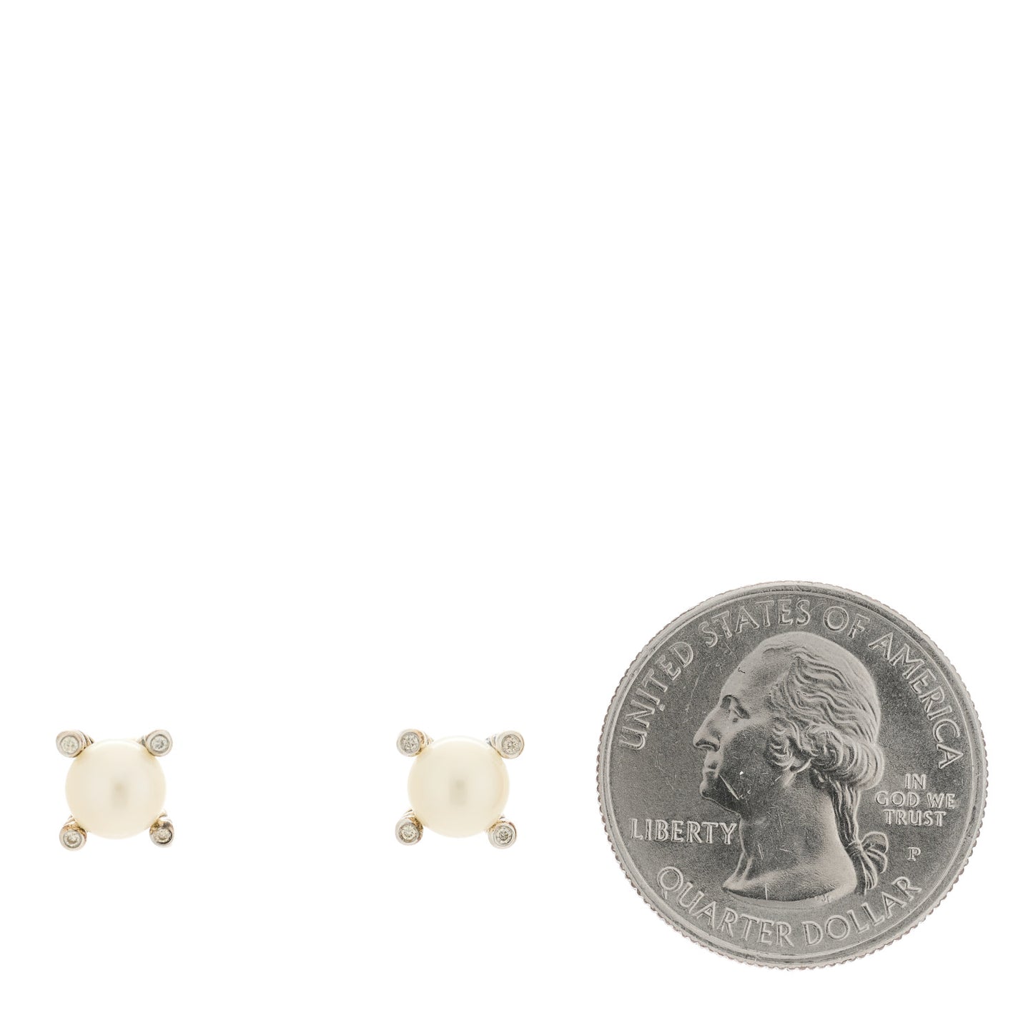 Sterling Silver Diamond Pearl 6-6.5mm Cable Stud Earrings