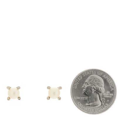 David Yurman Sterling Silver Diamond Pearl 6-6.5mm Cable Stud Earrings 2 of 3