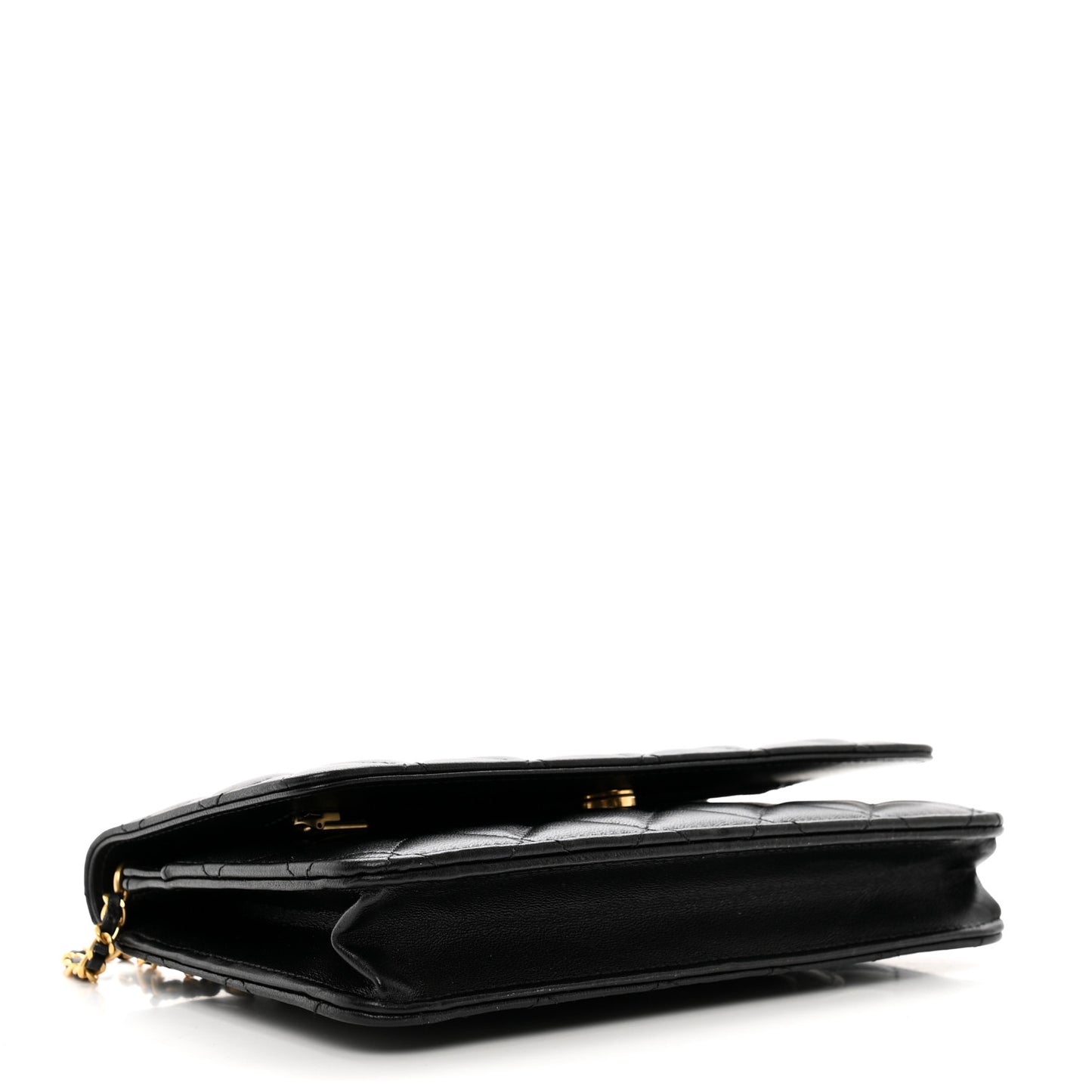 Lambskin Resin Quilted Coco Hearts Wallet On Chain WOC Black