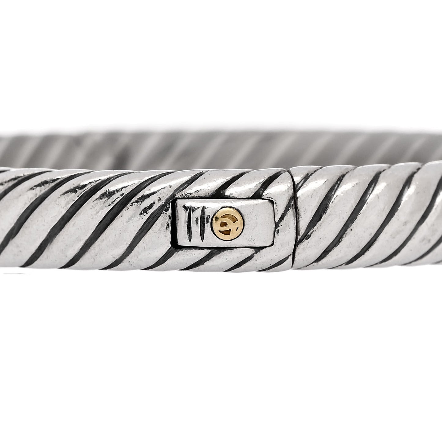 Sterling Silver 18K Yellow Gold 7mm Sculpted Cable Bangle Bracelet