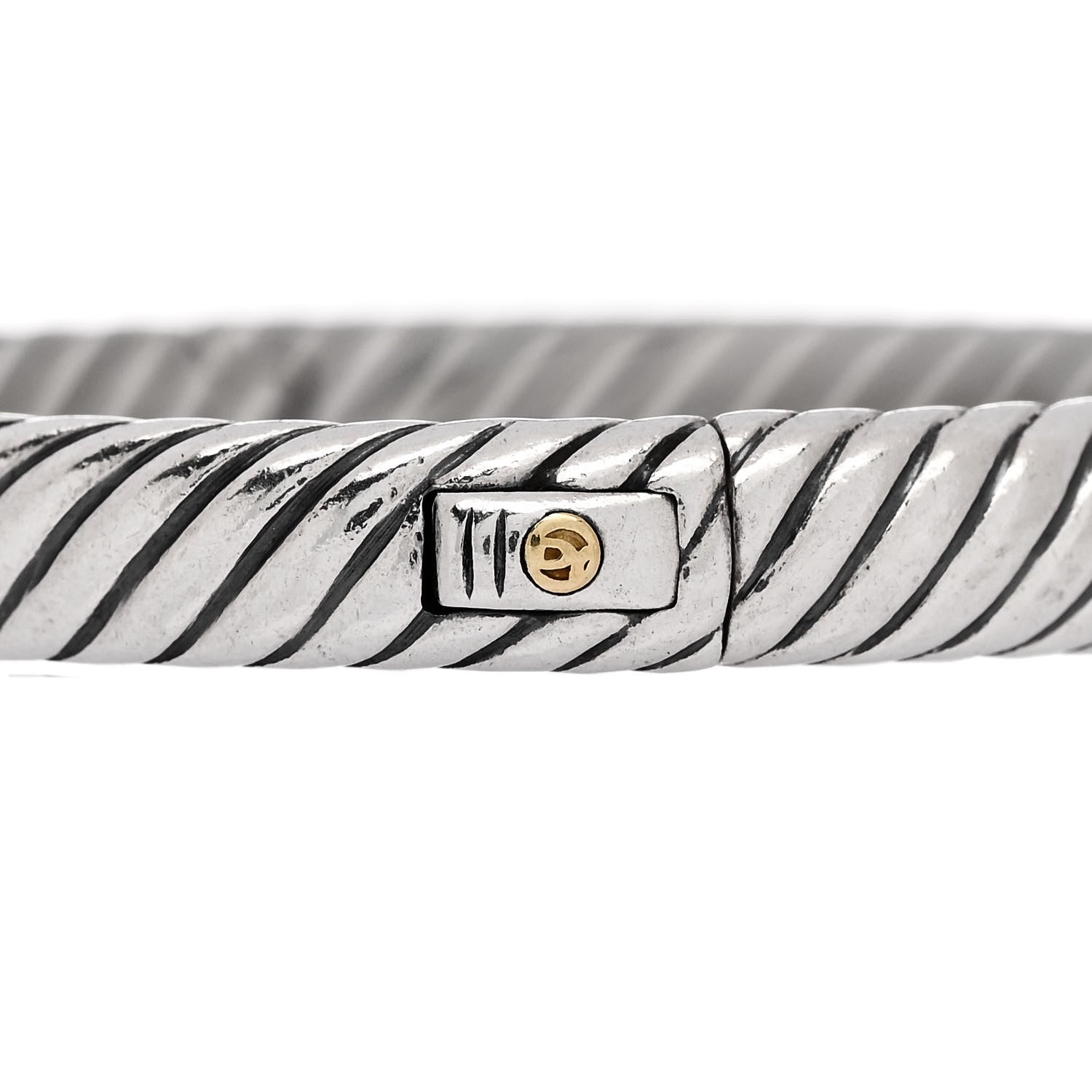 David Yurman Sterling Silver 18K Yellow Gold 7mm Sculpted Cable Bangle Bracelet 3 of 3