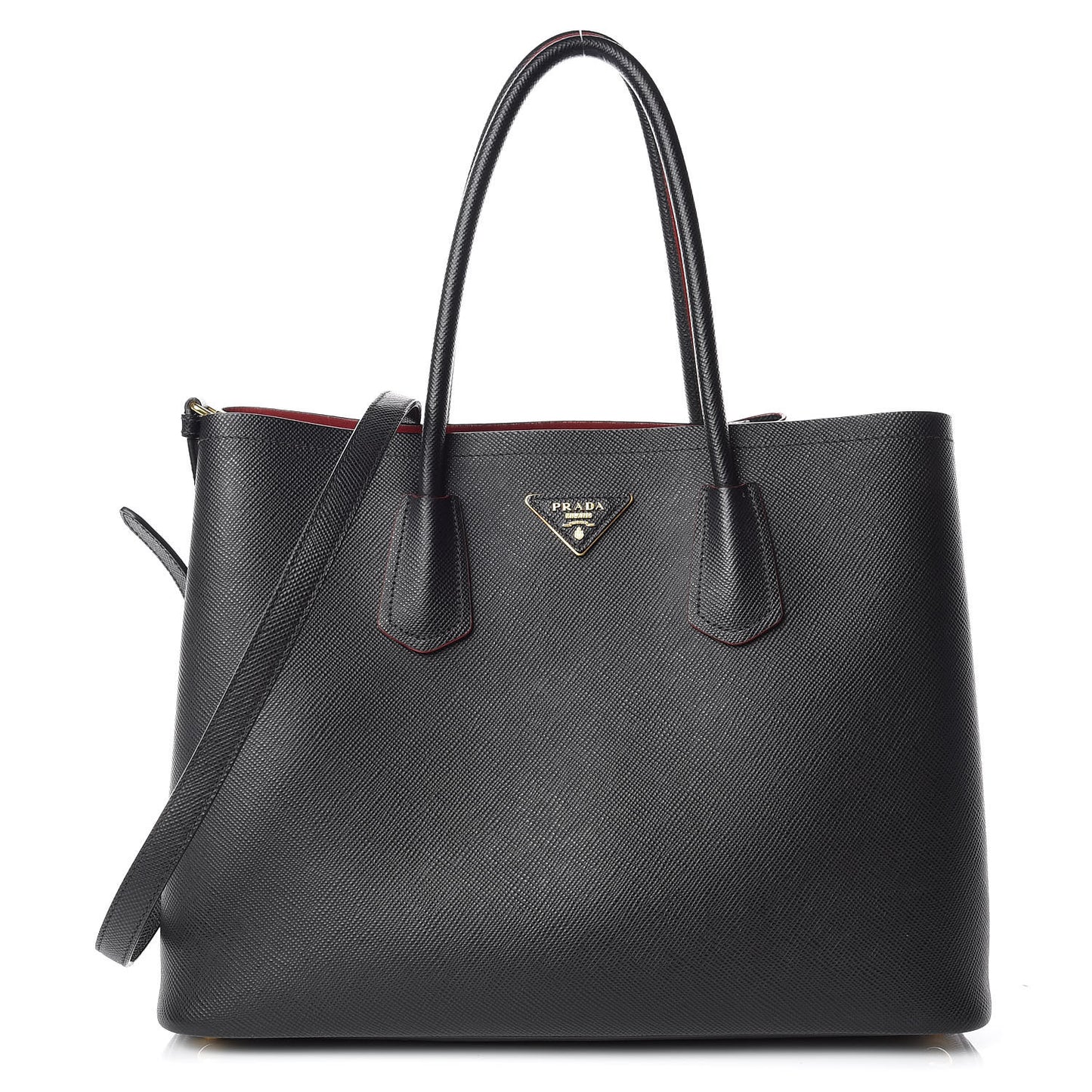 Saffiano Cuir Large Double Bag Black Fuoco