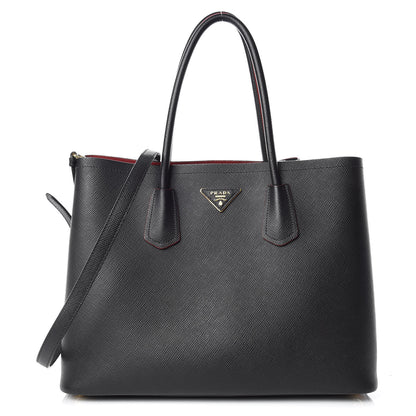 Prada Saffiano Cuir Large Double Bag Black Fuoco 1 of 23