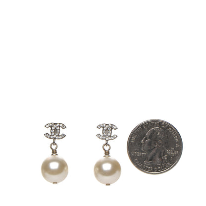Chanel Crystal Pearl CC Drop Earrings Silver 2 of 5