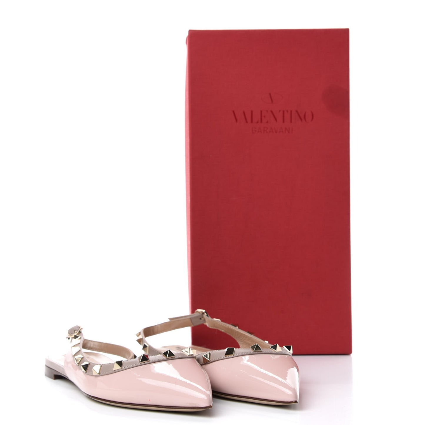 Patent Rockstud Slingback Flats 37.5 Water Rose Poudre