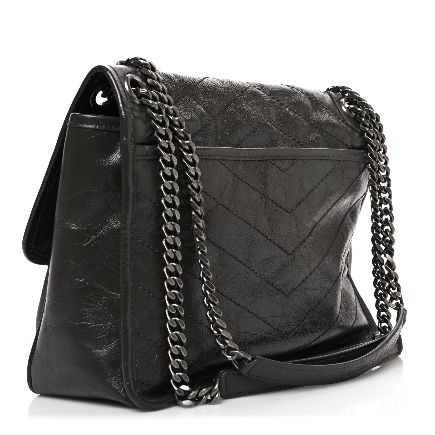 Saint Laurent Crinkled Calfskin Matelasse Monogram Medium Niki Chain Satchel Storm 3 of 12