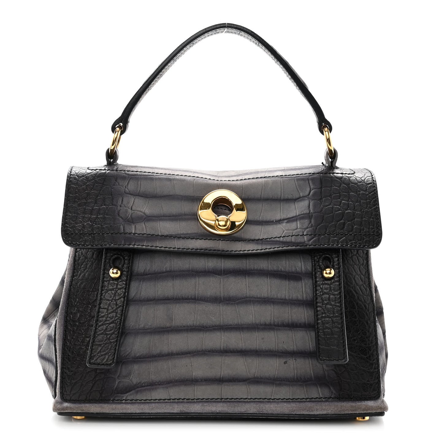 Nubuck Calfskin Crocodile Embossed Small Muse Two Grey