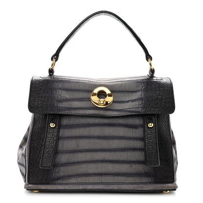 Saint Laurent Nubuck Calfskin Crocodile Embossed Small Muse Two Grey 1 of 14