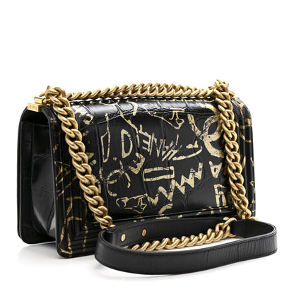 Chanel Calfskin Crocodile Embossed Graffiti Cocodile Medium Boy Flap Black 3 of 11