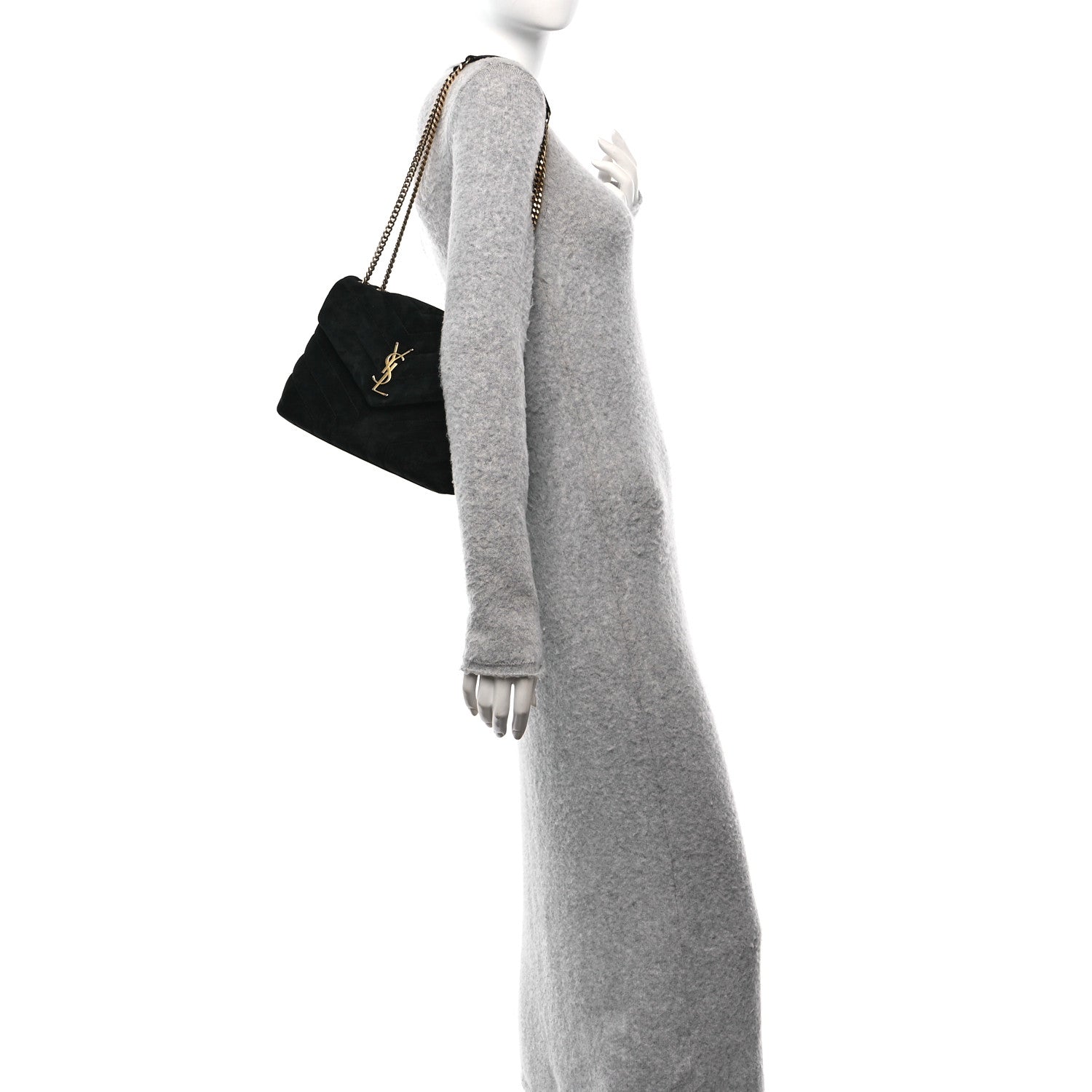 Saint Laurent Suede Calfskin Y Quilted Monogram Small Loulou Chain Satchel Black 2 of 10