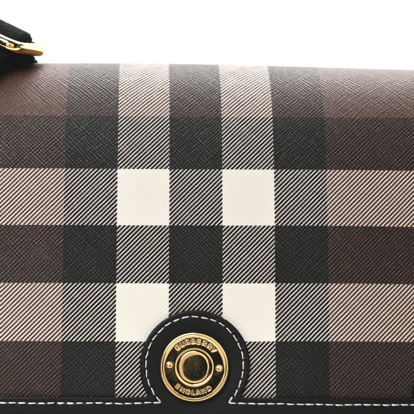 Calfskin Giant Check E-Canvas Note Crossbody Bag Dark Birch Brown