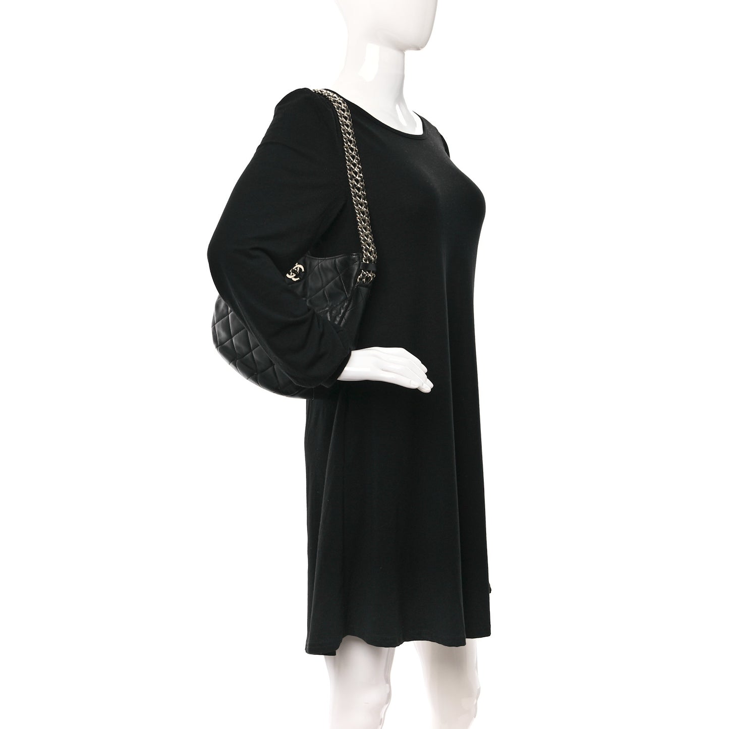 Lambskin Chain Rows Quilted Chain Hobo Black