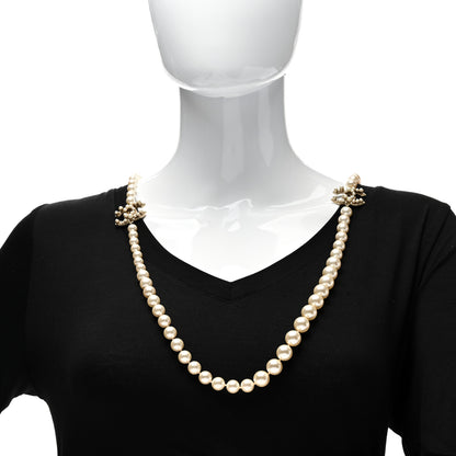 Chanel Crystal Pearl CC Long Necklace Silver 2 of 7
