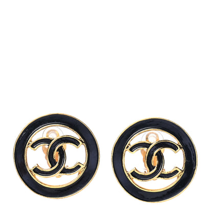 Chanel Enamel CC Clip On Earrings Black Gold 1 of 4