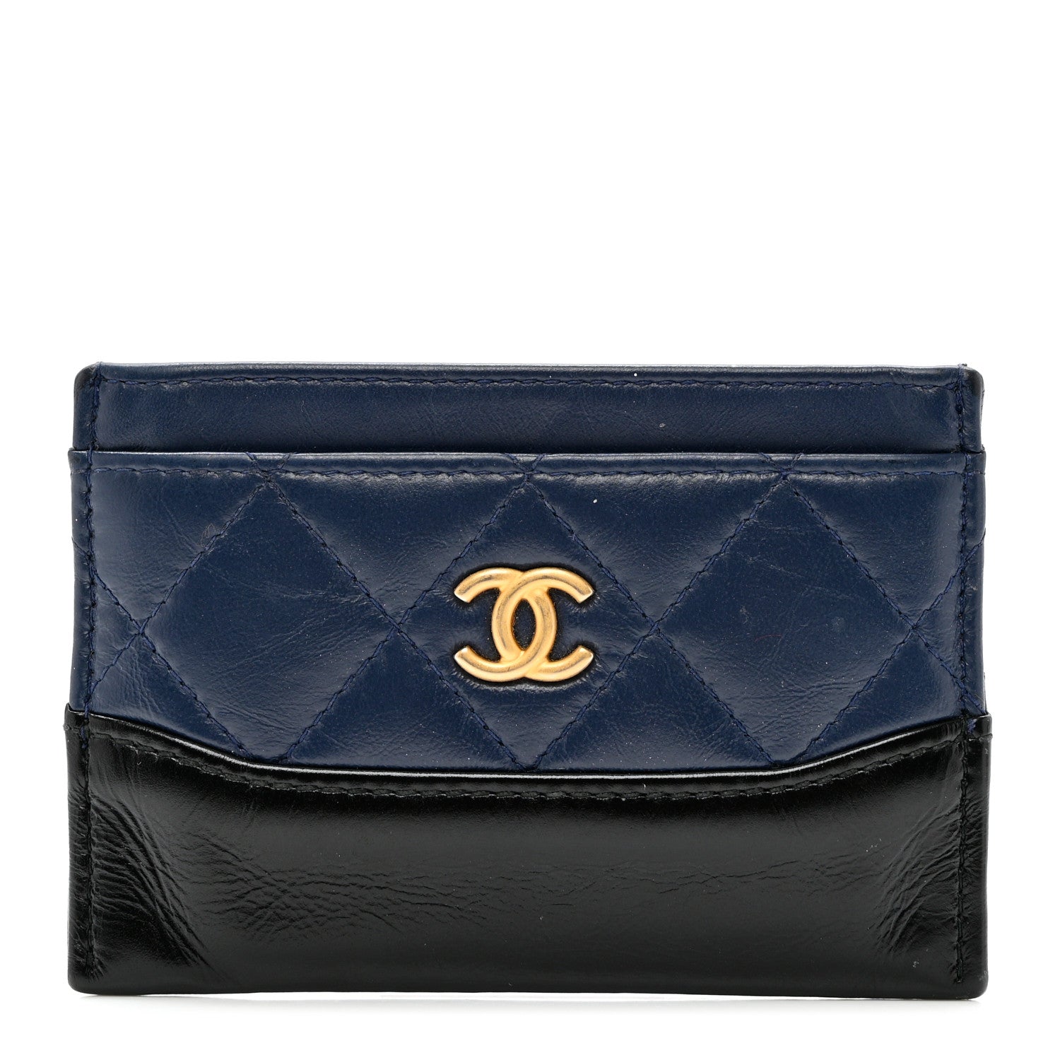 Chanel Aged Calfskin Quilted Gabrielle Card Holder Wallet Navy Black 1 of 8