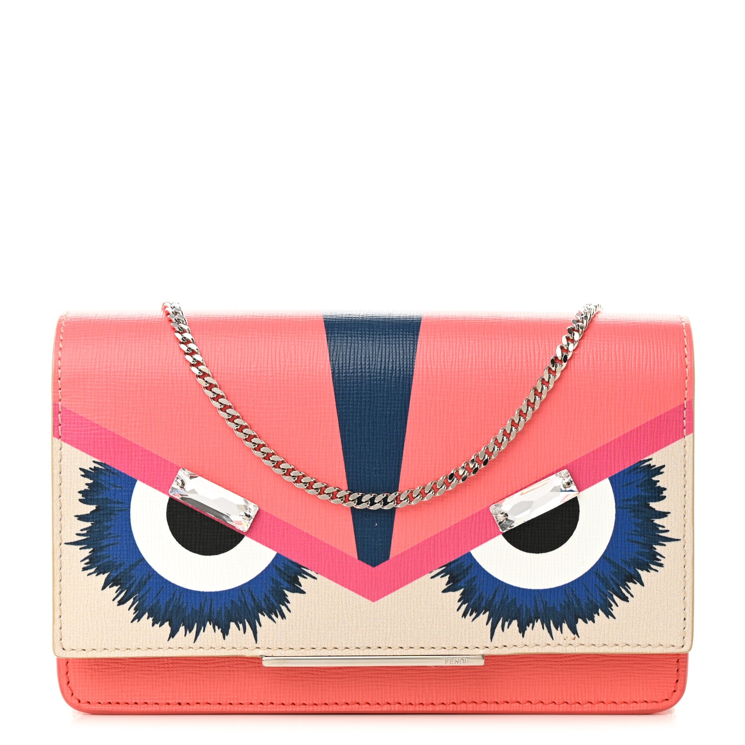 Fendi Vitello Elite Crystal Eye Monster Tube Wallet on Chain Bellini Multicolor 1 of 11