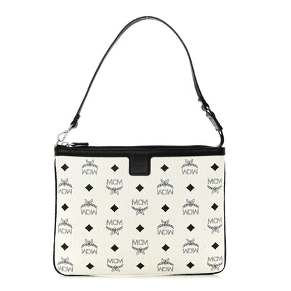 MCM Visetos Liz Shopper Tote Pouch White Black 1 of 14