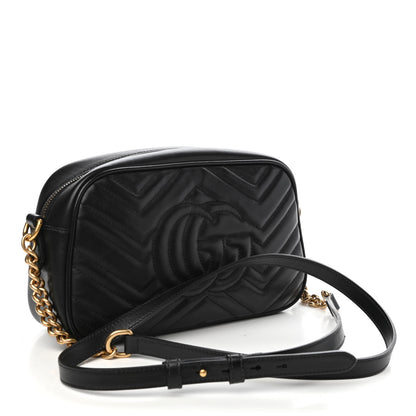 Gucci Calfskin Matelasse Small GG Marmont Chain Shoulder Bag Black 3 of 10