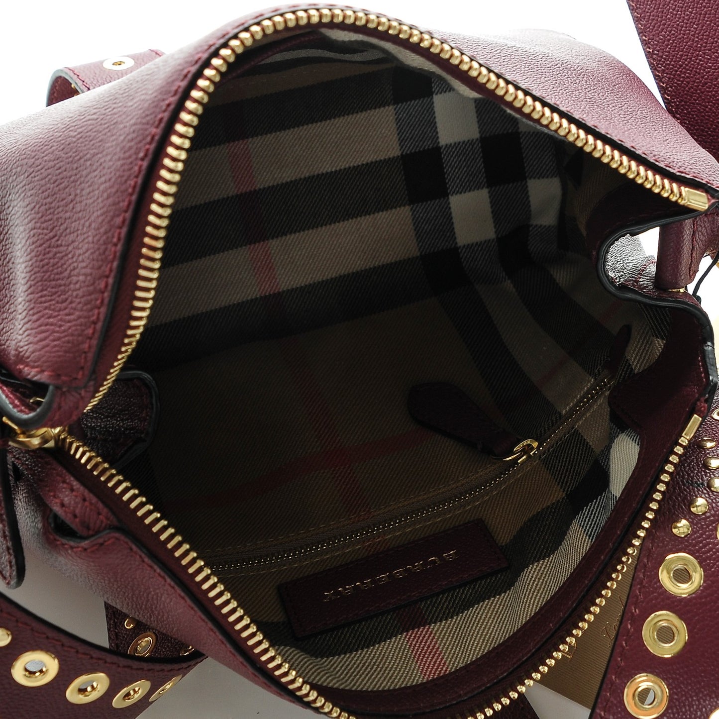 Soft Grain Calfskin House Check Small Helmsley Crossbody Dark Plum