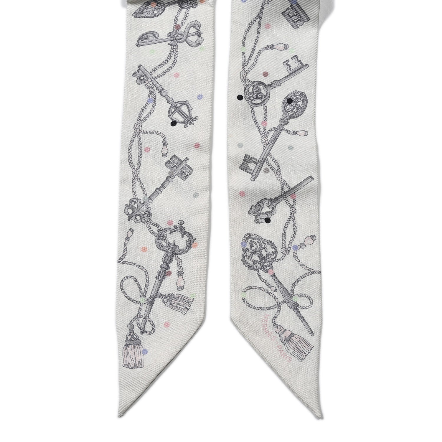 Hermes Silk Les Cles A Pois Twilly White Gris Acier 2 of 4