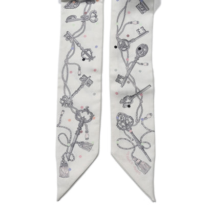 Hermes Silk Les Cles A Pois Twilly White Gris Acier 2 of 4