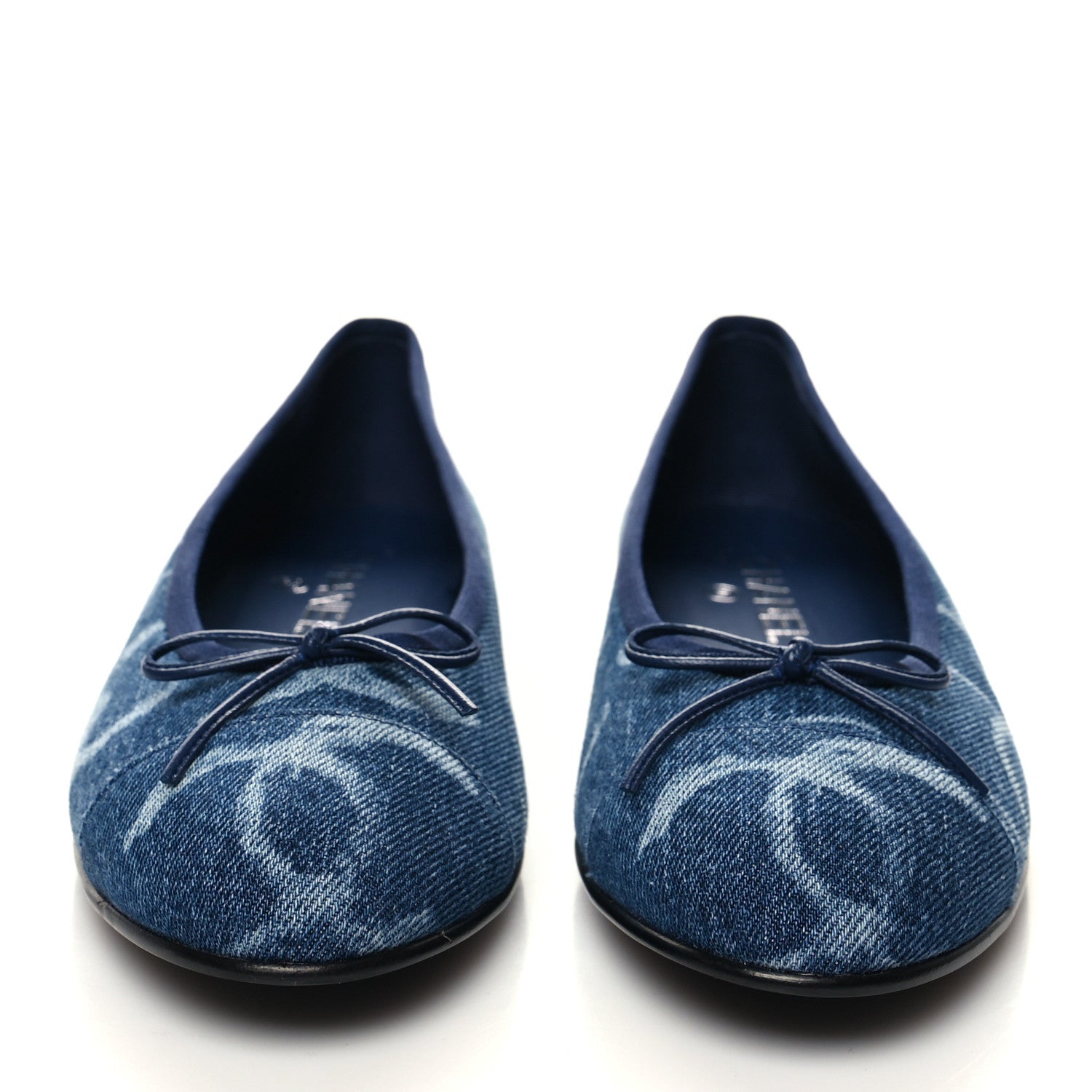 Chanel Denim Printed CC Cap Toe Ballerina Flats 39.5 Blue White 2 of 8