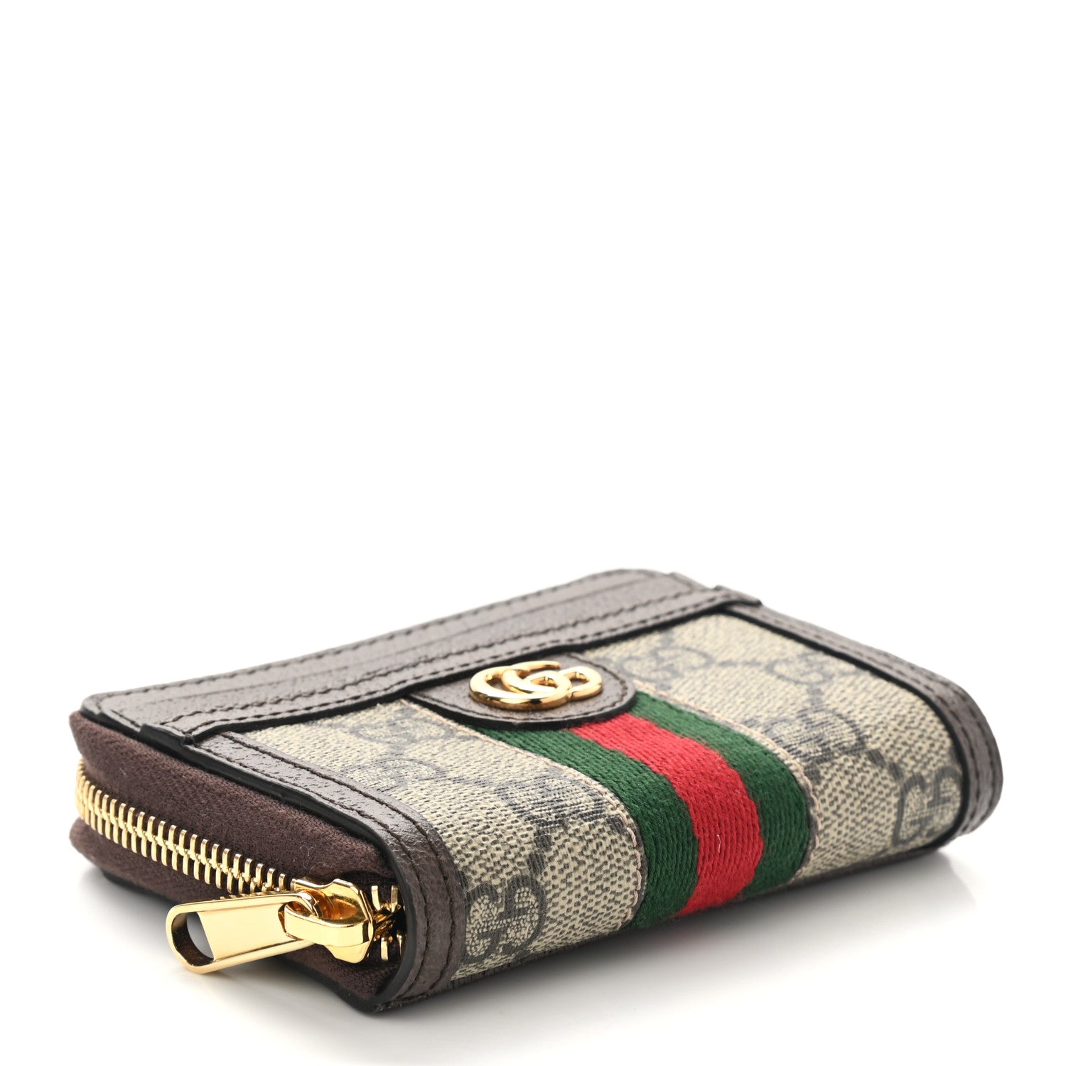 Gucci GG Supreme Monogram Textured Dollar Calfskin Web Ophidia Zip Around Card Case Wallet Beige Ebony New Acero 4 of 8