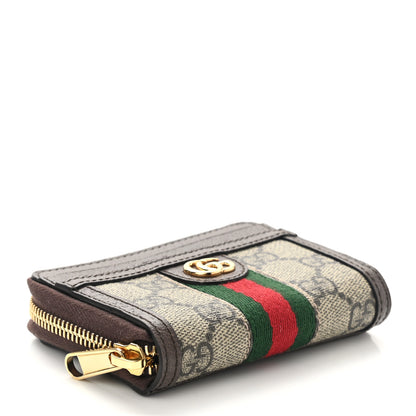 Gucci GG Supreme Monogram Textured Dollar Calfskin Web Ophidia Zip Around Card Case Wallet Beige Ebony New Acero 4 of 8