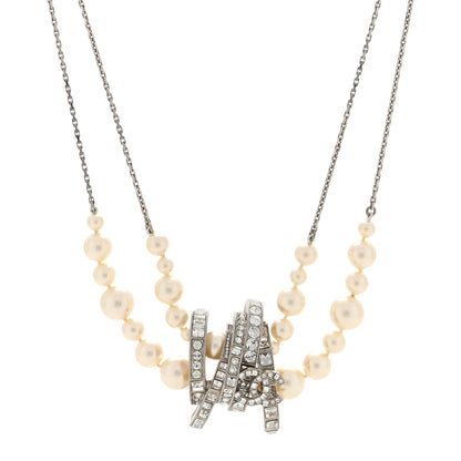 Chanel Graduated Pearl Crystal CC Long Necklace Silver 1 of 5