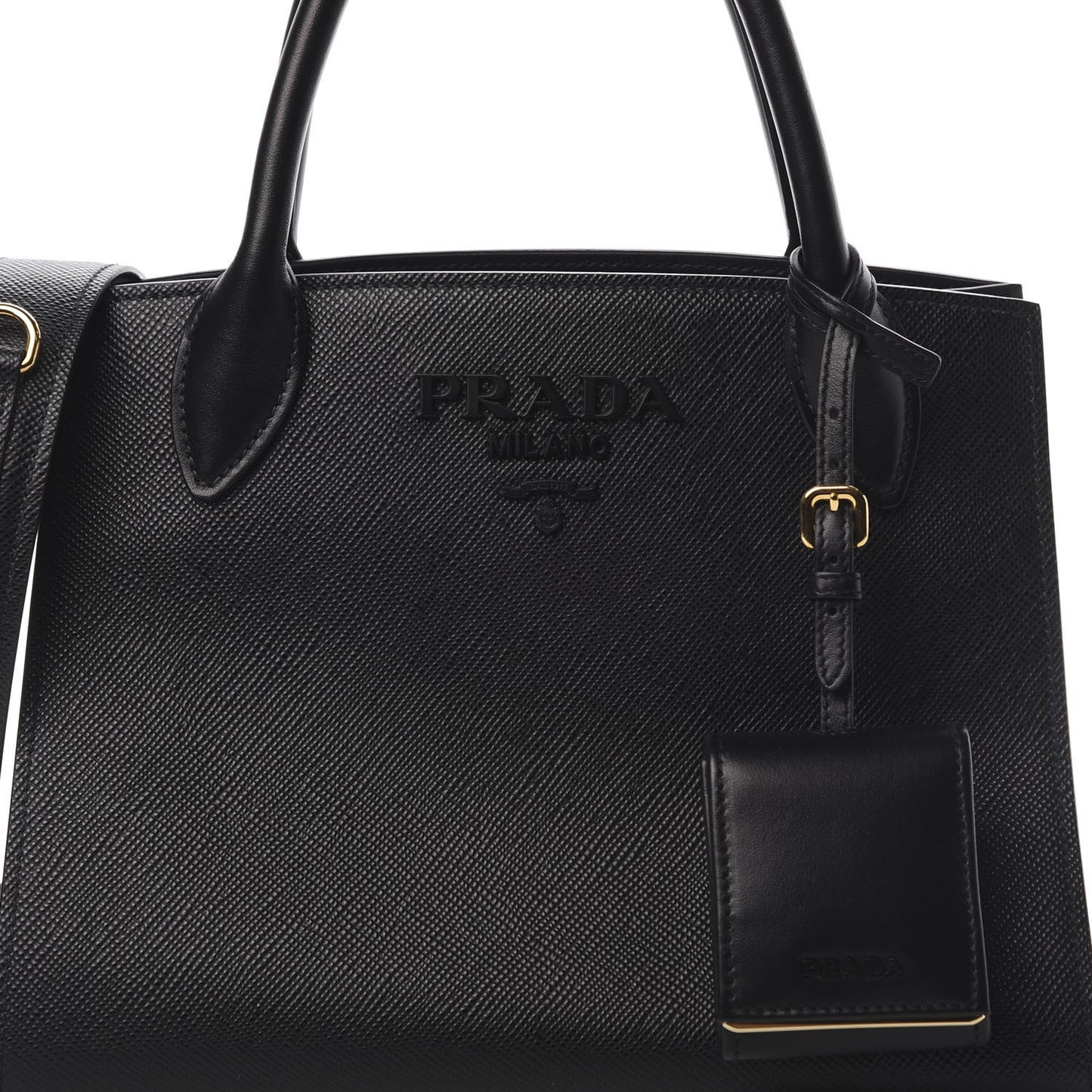 Saffiano Cuir Calfskin Small Monochrome Top Handle Tote Black