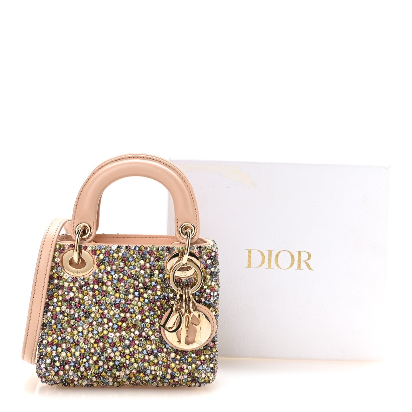Satin Crystal Beaded Embroidered Micro Lady Dior Multicolor