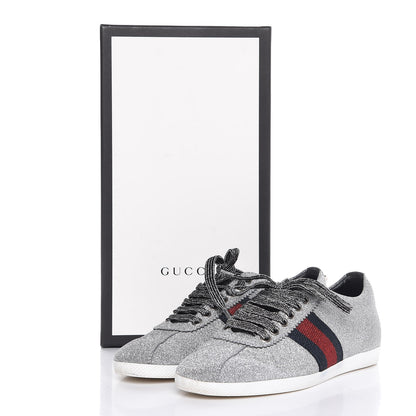 Gucci Glitter Fabric Studded Web Sneakers 36.5 Silver 10 of 10
