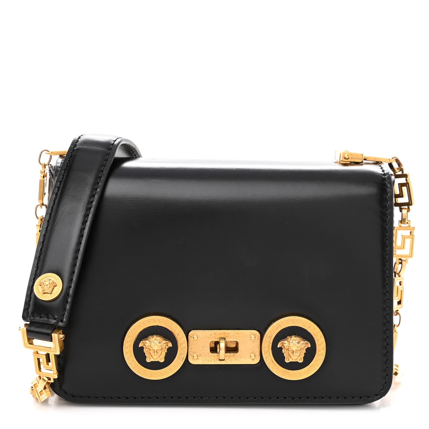 Versace Calfskin Medallion Tribute Shoulder Bag Black 1 of 11