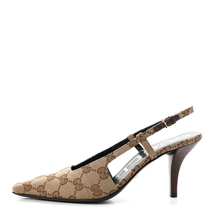 Gucci Monogram Malga Kid Square G 75mm Slingback Pumps 36.5 Beige Ebony New Acero 1 of 9