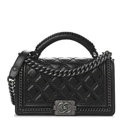 Chanel Calfskin Quilted Medium Top Handle Boy Flap Black 1 of 13