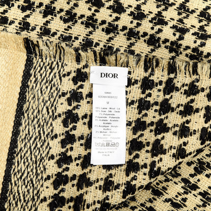 Christian Dior Wool Silk Houndstooth Fringe Scarf Beige Black 3 of 3