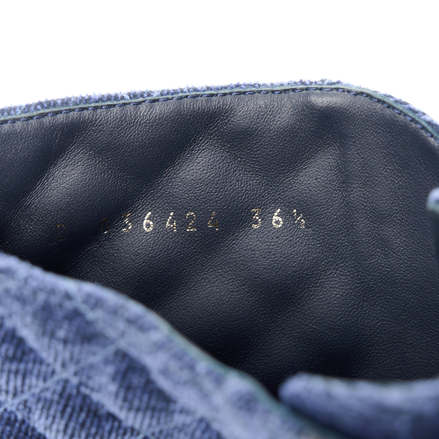 Denim Calfskin Quilted Lace Up Combat Boots 36.5 Blue