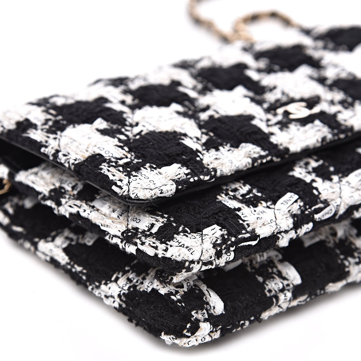 Chanel Tweed Quilted Wallet On Chain WOC Black Ecru White 9 of 11