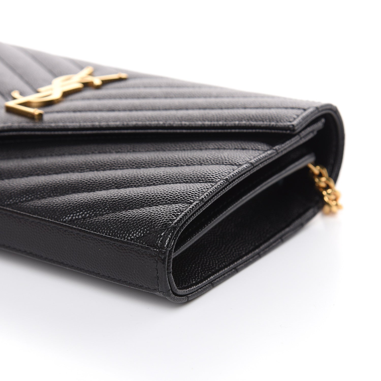 Saint Laurent Grain De Poudre Matelasse Chevron Monogram Chain Wallet Black 8 of 8