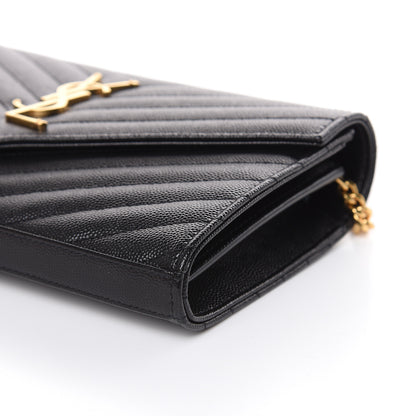 Saint Laurent Grain De Poudre Matelasse Chevron Monogram Chain Wallet Black 8 of 8