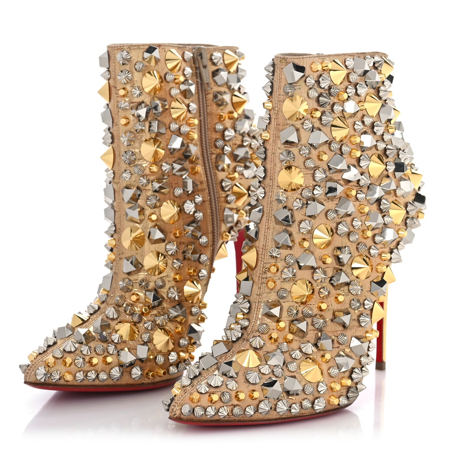 Christian Louboutin Liege Pepite Specchio So Full Kate 100 Ankle Boots 37 Gold Multicolor 4 of 10