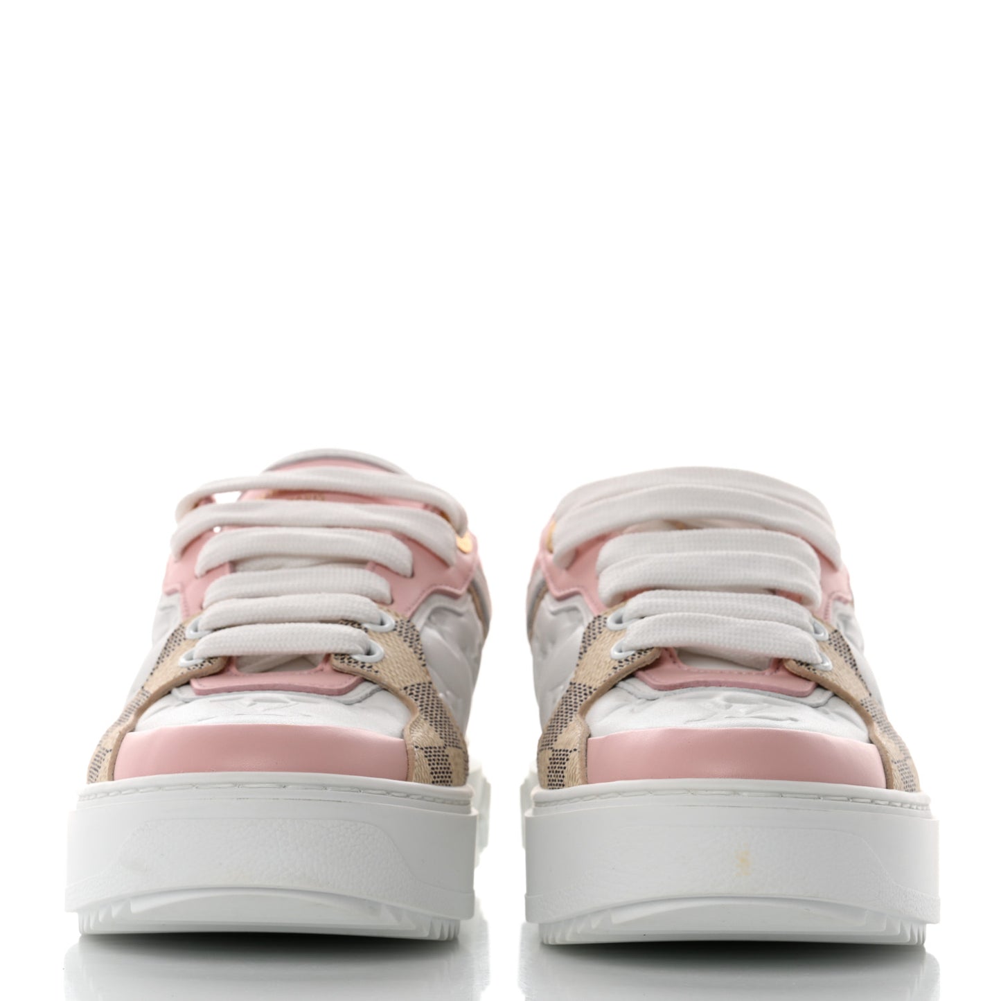 Monogram Embossed Calfskin Damier Azur Time Out Sneakers 35 Rose Clair Pink