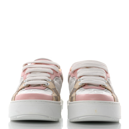 Louis Vuitton Monogram Embossed Calfskin Damier Azur Time Out Sneakers 35 Rose Clair Pink 2 of 8