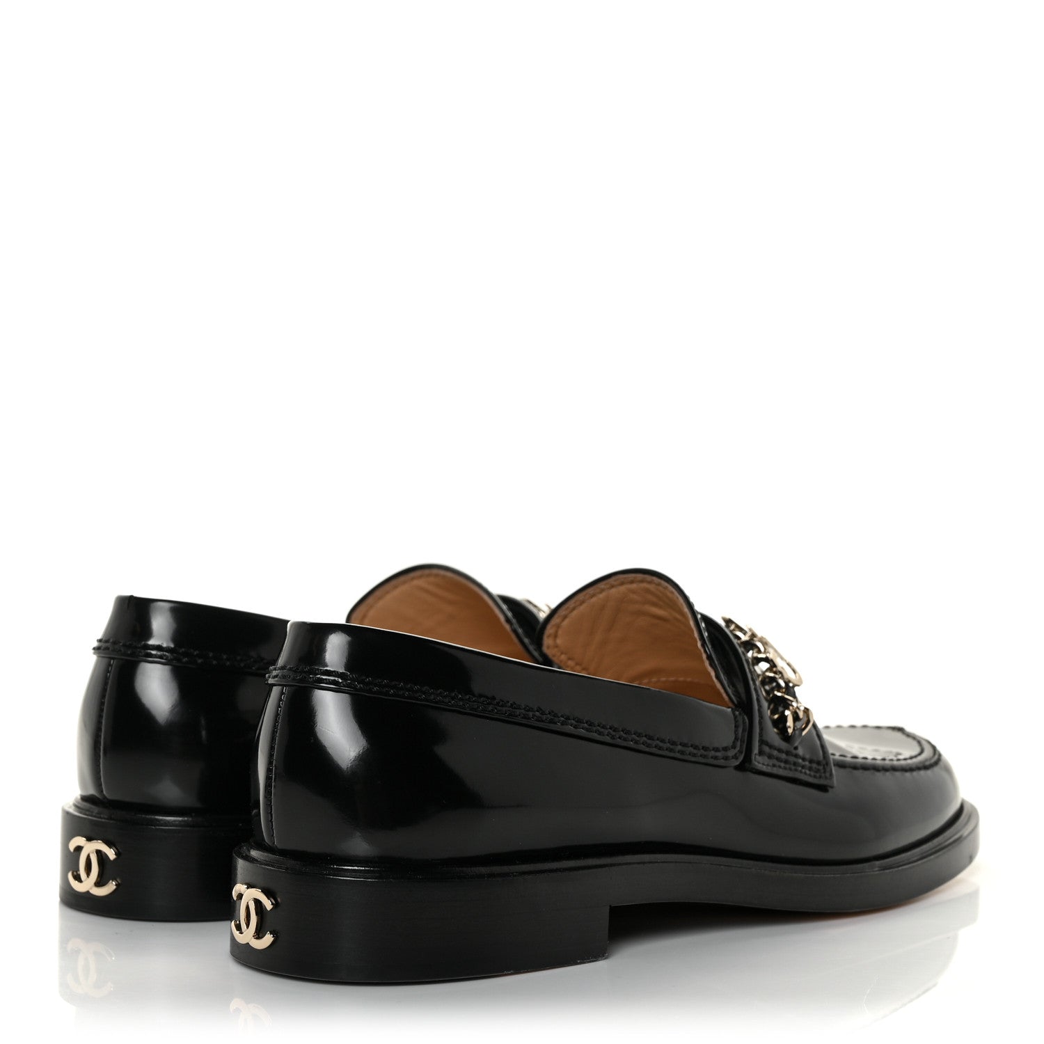 Chanel Shiny Calfskin Logo Loafers 37 Black 4 of 9