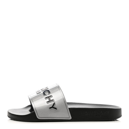 Givenchy Metallic Rubber Logo Womens Pool Slide Sandals 35 Silver 1 of 8