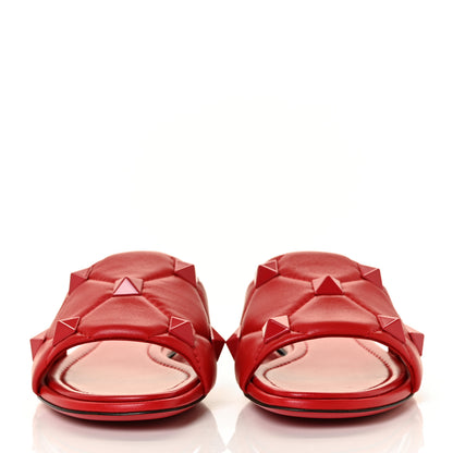 Valentino Garavani Nappa Monochrome Roman Stud Flat Slide Sandals 40 Rouge Pur 2 of 9