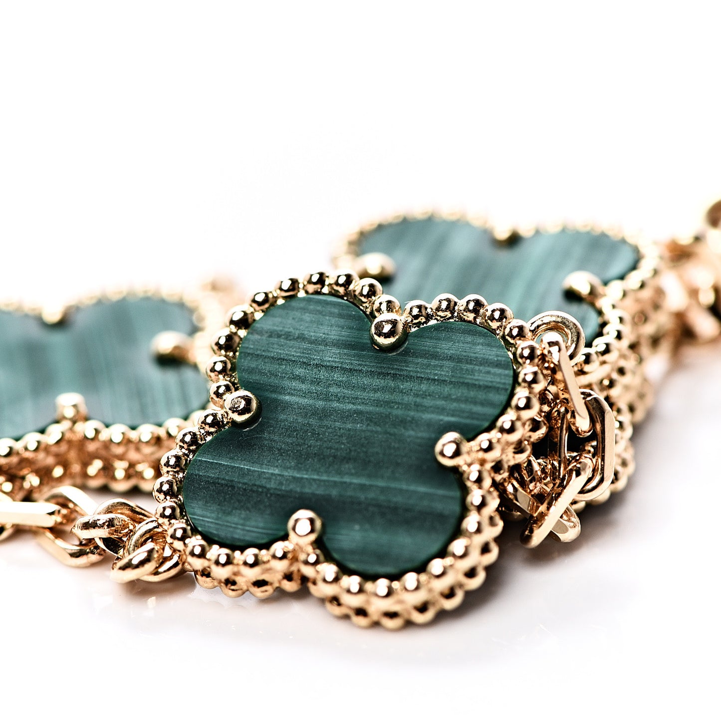 18K Yellow Gold Malachite 5 Motifs Vintage Alhambra Bracelet